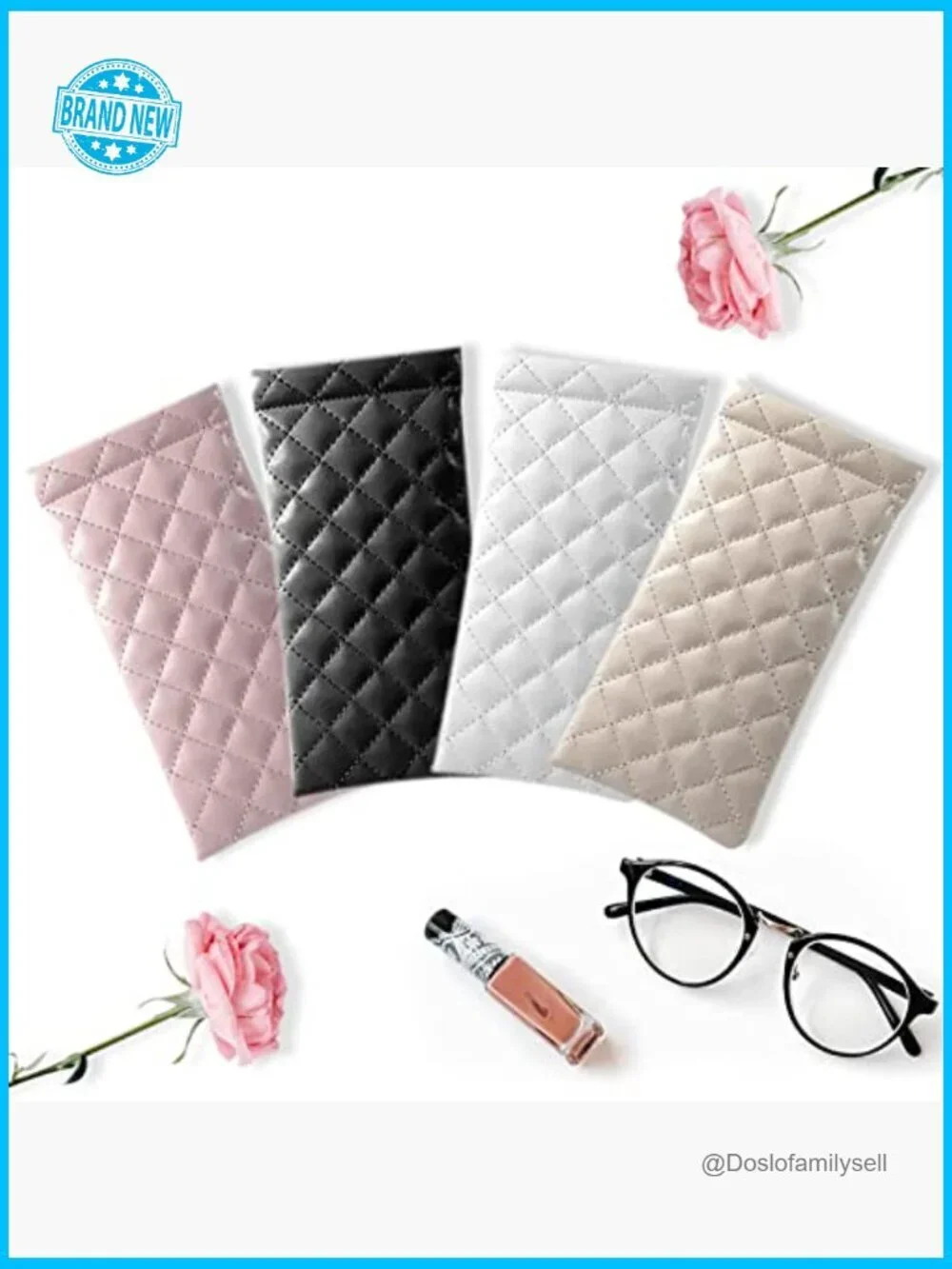Soft Leather Squeeze Top Eyeglass Case Set with Cleaning Cloth Portable Pouch